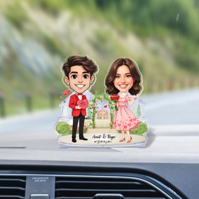 Personalized Couple Bobblehead Caricature Standee with Battery Powered Shaking Head Feature for Car Dashboard, Home Decor Gift for Valentines Day, Birthday & Anniversary